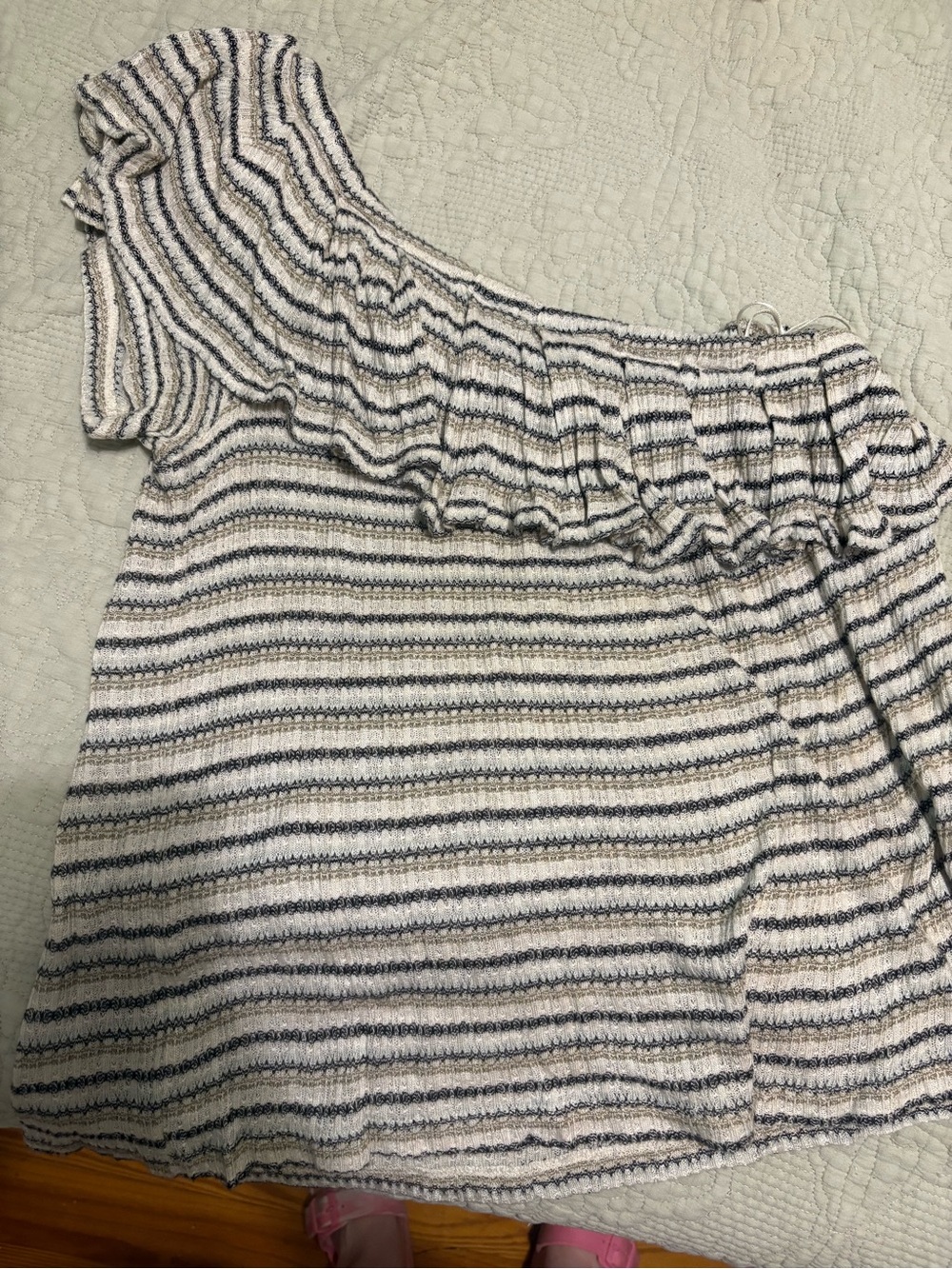 Lucky brand striped one shoulder ruffle top
